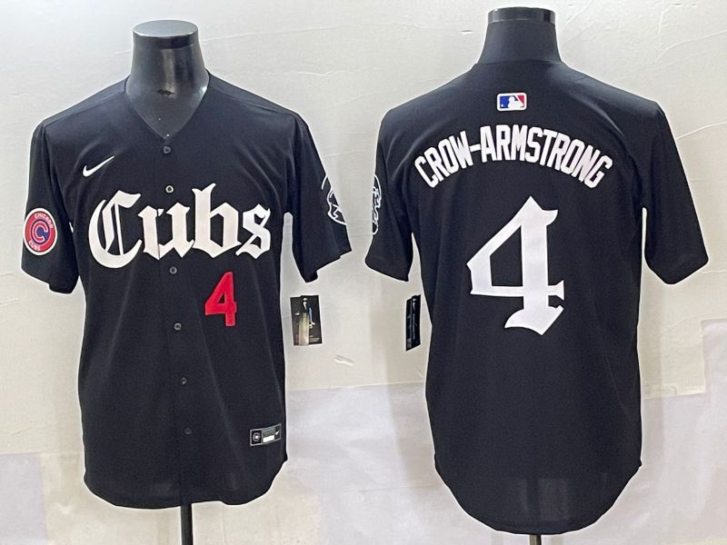 Men 2025 Chicago Cubs #4 Crow-Armstrong Black Five generations Joint Name Nike MLB Jersey style 9